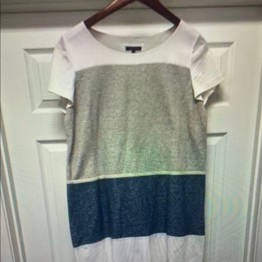 Elegant Gray and Blue Color Block Women's Top